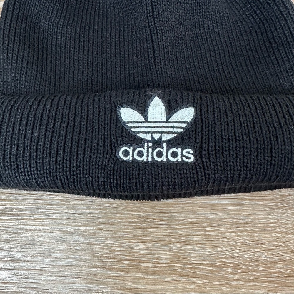 Adidas Black Ribbed Knit Trefoil Knit Beanie - Picture 3 of 7